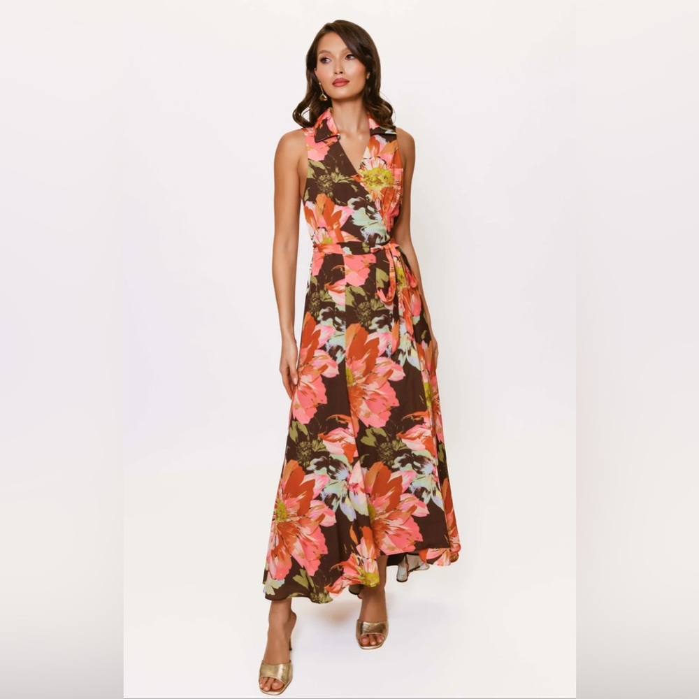 Hutch Vela Collared Floral High-Low Wrap Dress
